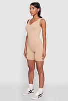 Womens Ribbed Knit Notch Neck Romper, L