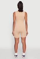 Womens Ribbed Knit Notch Neck Romper, L