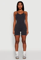 Womens Mineral Wash Rib Knit Scoop Neck Cami Romper,