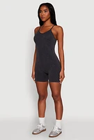 Womens Mineral Wash Rib Knit Scoop Neck Cami Romper,