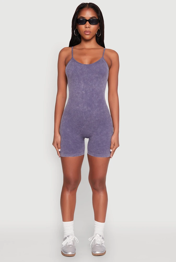 Womens Mineral Wash Rib Knit Scoop Neck Cami Romper,