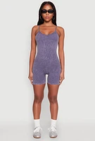 Womens Mineral Wash Rib Knit Scoop Neck Cami Romper,