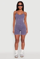 Womens Mineral Wash Rib Knit Scoop Neck Cami Romper,