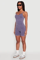 Womens Mineral Wash Rib Knit Scoop Neck Cami Romper,