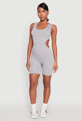 Womens Ribbed Cut Out Side Biker Romper,