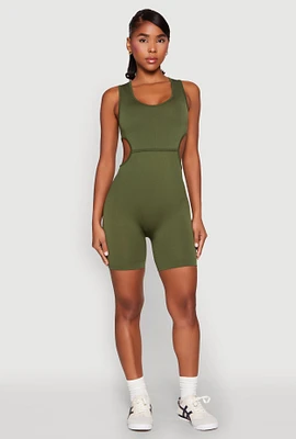 Womens Ribbed Cut Out Side Biker Romper,