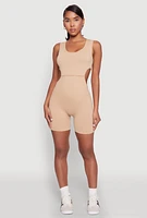 Womens Ribbed Cut Out Side Biker Romper,