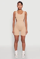 Womens Ribbed Cut Out Side Biker Romper,