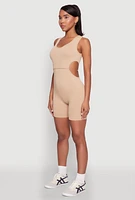 Womens Ribbed Cut Out Side Biker Romper,