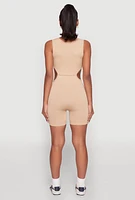 Womens Ribbed Cut Out Side Biker Romper,