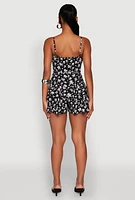Womens Floral Print Ruffle Tiered Romper, Black, Size M