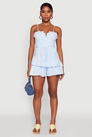 Womens Floral Print Ruffle Tiered Romper, Blue,