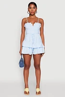 Womens Floral Print Ruffle Tiered Romper, Blue,