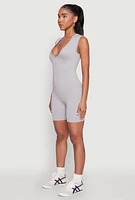 Womens Compression Rib Seamless Plunge Romper, Grey, Size S