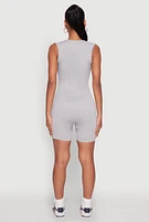 Womens Compression Rib Seamless Plunge Romper, Grey, Size S