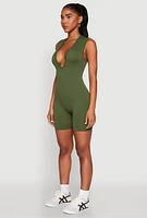 Womens Compression Rib Seamless Plunge Romper, Green, Size L