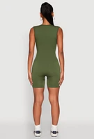 Womens Compression Rib Seamless Plunge Romper, Green, Size L