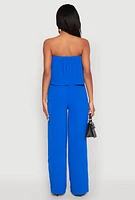 Womens Crepe Knit Ruffle Overlay Tie Waist Jumpsuit,