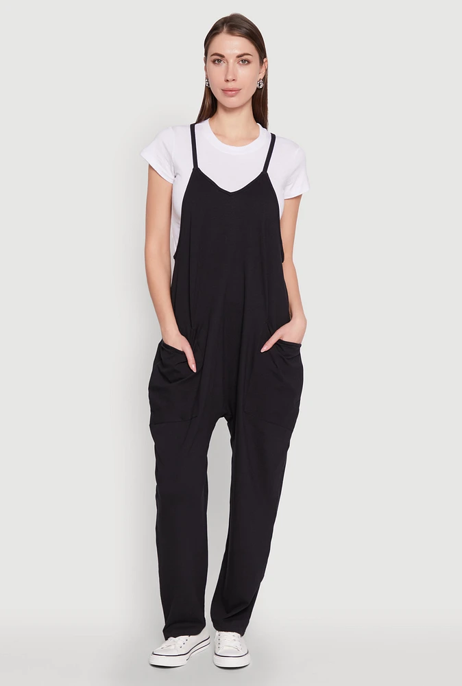 Womens Cargo Pocket V Neck Jumpsuit,