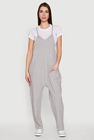 Womens Cargo Pocket V Neck Jumpsuit, Grey, Size L