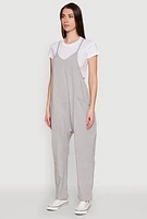 Womens Cargo Pocket V Neck Jumpsuit, Grey, Size L