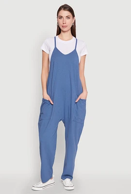 Womens Cargo Pocket V Neck Jumpsuit,