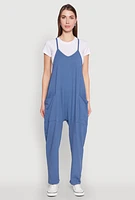 Womens Cargo Pocket V Neck Jumpsuit,