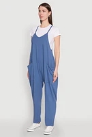 Womens Cargo Pocket V Neck Jumpsuit,