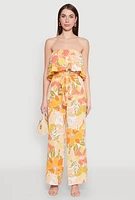 Womens Floral Print Strapless Overlay Jumpsuit, Multi,