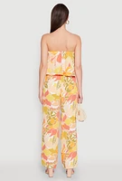 Womens Floral Print Strapless Overlay Jumpsuit, Multi,