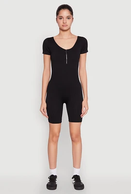 Womens Rib Knit Short Sleeve Romper, Black,