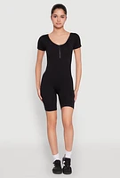 Womens Rib Knit Short Sleeve Romper, Black,