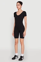 Womens Rib Knit Short Sleeve Romper, Black,