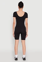 Womens Rib Knit Short Sleeve Romper, Black,