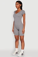 Womens Rib Knit Short Sleeve Romper, Grey, Size XL