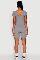 Womens Rib Knit Short Sleeve Romper, Grey, Size XL