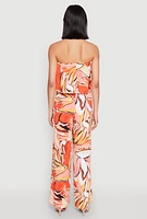 Womens Printed Strapless Jumpsuit, Orange, Size L