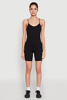 Womens Seamless Scoop Neck Cami Romper, Black, Size XL