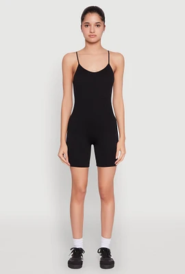 Womens Seamless Scoop Neck Cami Romper, Black, Size M