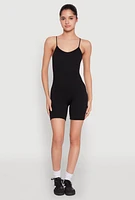 Womens Seamless Scoop Neck Cami Romper, Black, Size XL