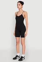 Womens Seamless Scoop Neck Cami Romper, Black, Size XL