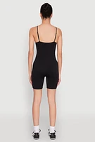 Womens Seamless Scoop Neck Cami Romper, Black, Size XL