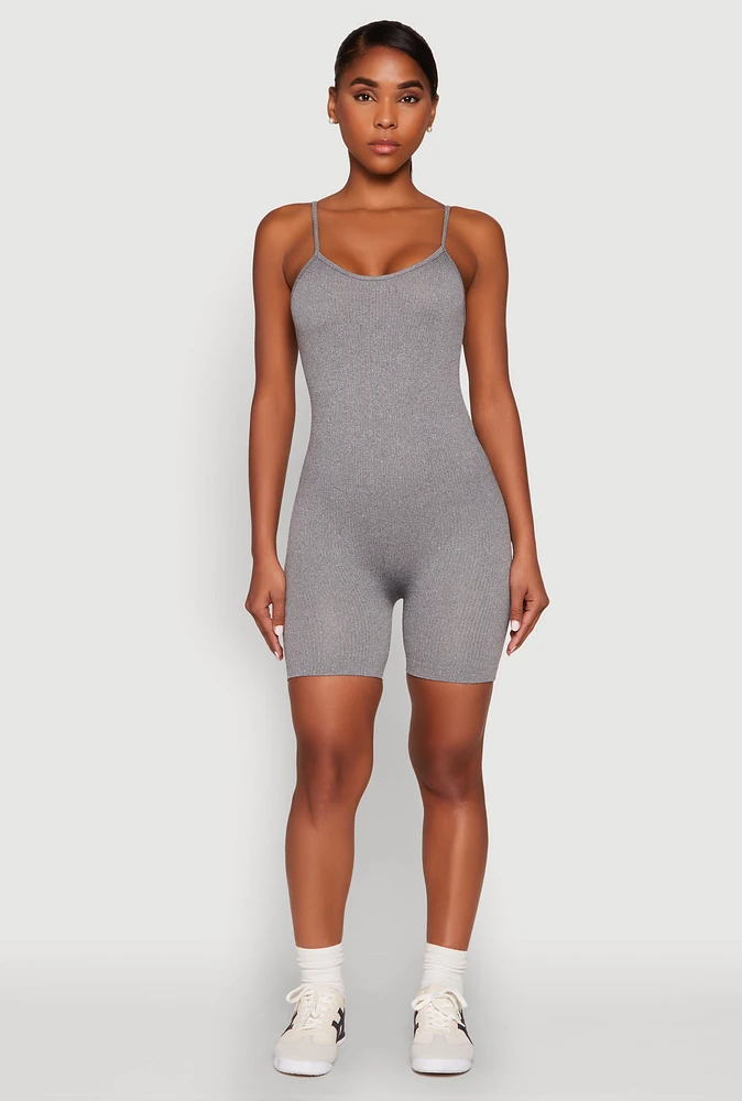 Womens Seamless Scoop Neck Cami Romper, Grey, Size L