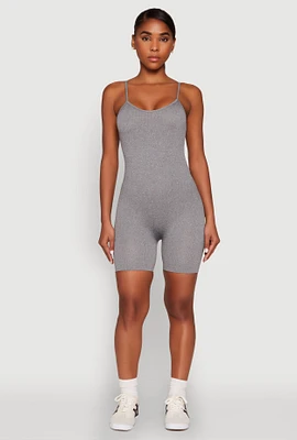 Womens Seamless Scoop Neck Cami Romper, Grey, Size L
