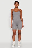 Womens Seamless Scoop Neck Cami Romper, Grey, Size L
