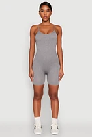 Womens Seamless Scoop Neck Cami Romper, Grey, Size L