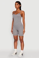 Womens Seamless Scoop Neck Cami Romper, Grey, Size L