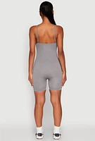 Womens Seamless Scoop Neck Cami Romper, Grey, Size L