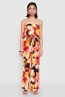 Womens Abstract Floral Print Strapless Jumpsuit, Multi, Size L