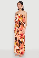 Womens Abstract Floral Print Strapless Jumpsuit, Multi, Size L